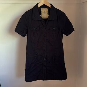 Black cotton, button-down, mini dress.